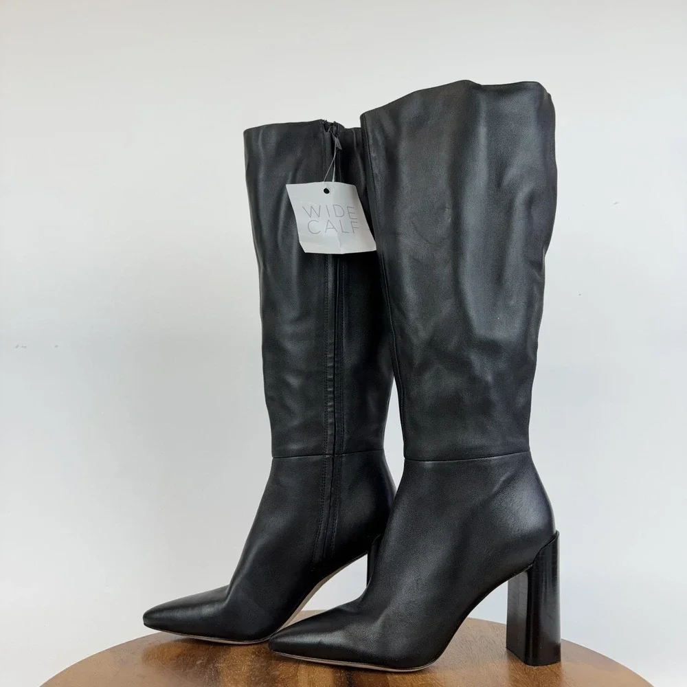 Womens Vince Pilar Black Leather Knee High Heeled Riding Boots Size 7 M WC GUC - Picture 2 of 9